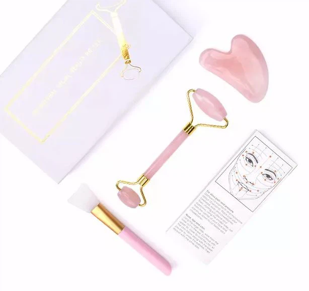 Gem Handheld Rose Quartz Jade Woulo Gua Sha Set